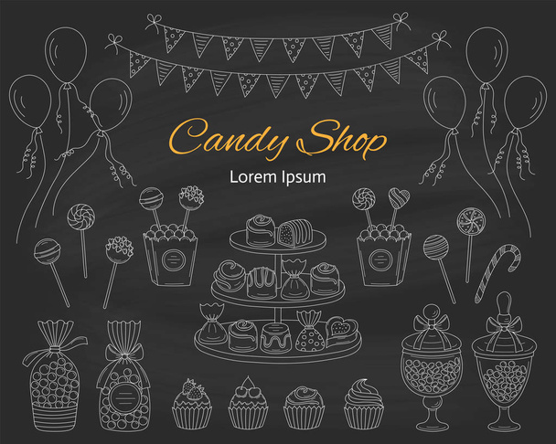 Vector illustration of Candy shop, hand drawn doodle style. - Vector, Image