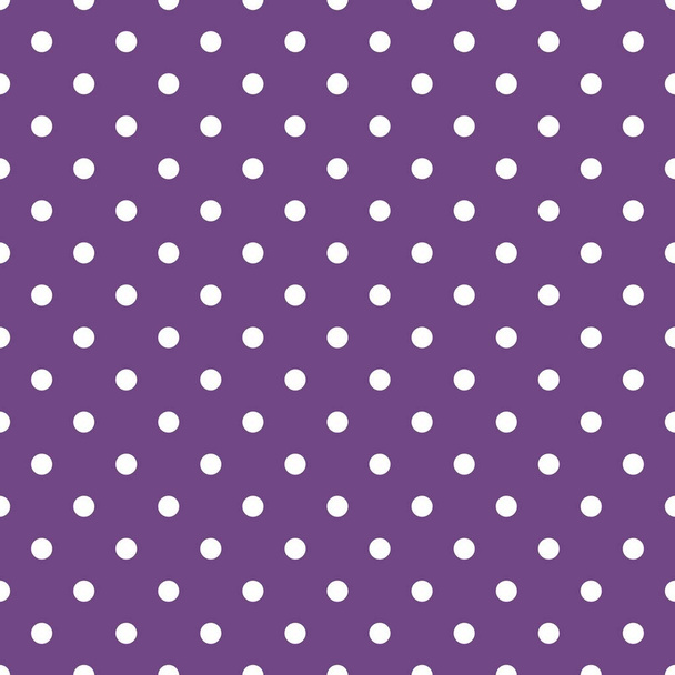 Patrón vectorial de azulejos con lunares blancos sobre fondo violeta oscuro - Vector, imagen