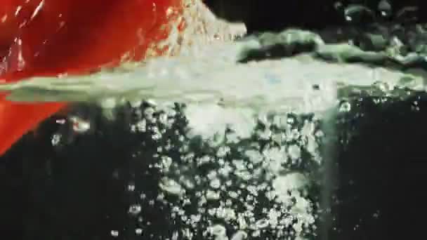 red pepper drops into the water - Video, Çekim
