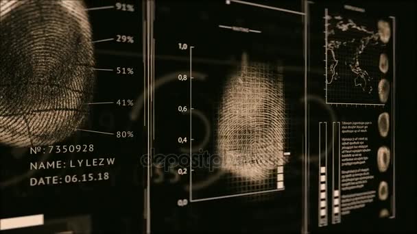Interfaccia di ricerca impronte digitali persone, scansione delle impronte digitali dello schermo colore oro scuro, fotocamera 3D
 - Filmati, video