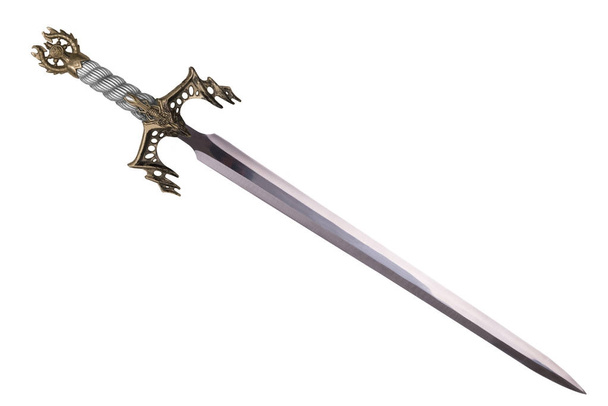 Epée disposée en diagonale, isolée sur fond blanc
. - Photo, image