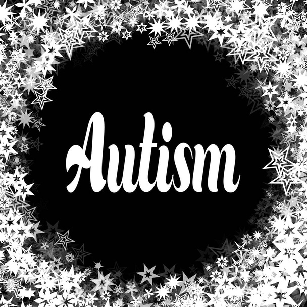 Αυτισμός σε μαύρο φόντο με πλαίσιο από διάφορα λευκά αστέρια. - Φωτογραφία, εικόνα