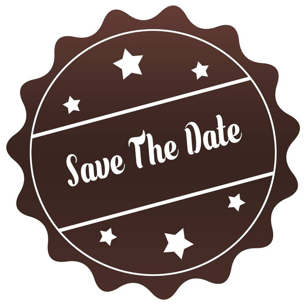Brown SAVE THE DATE stamp on white background. - Photo, image