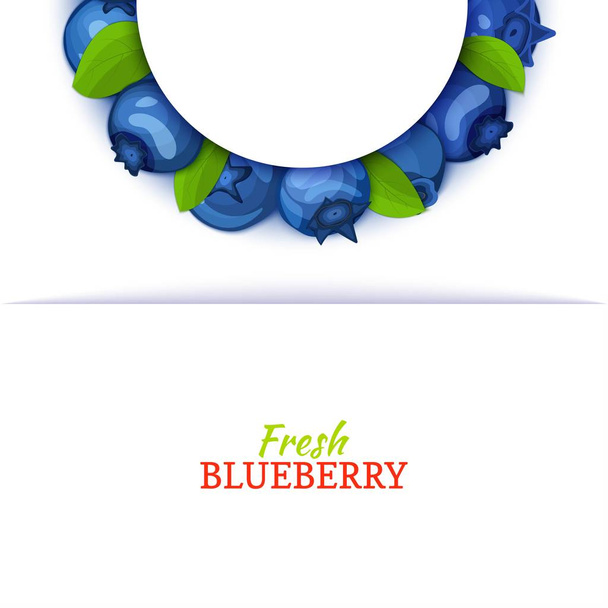 Semicircle colored frame composed of delicious blueberry fruit. Vector card illustration. Blue bilberry half-round frame for design of food packaging juice breakfast cosmetics tea detox diet. - Wektor, obraz