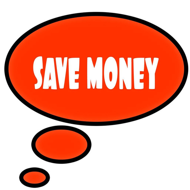 Bolha de pensamento laranja com SAVE MONEY mensagem de texto
. - Foto, Imagem