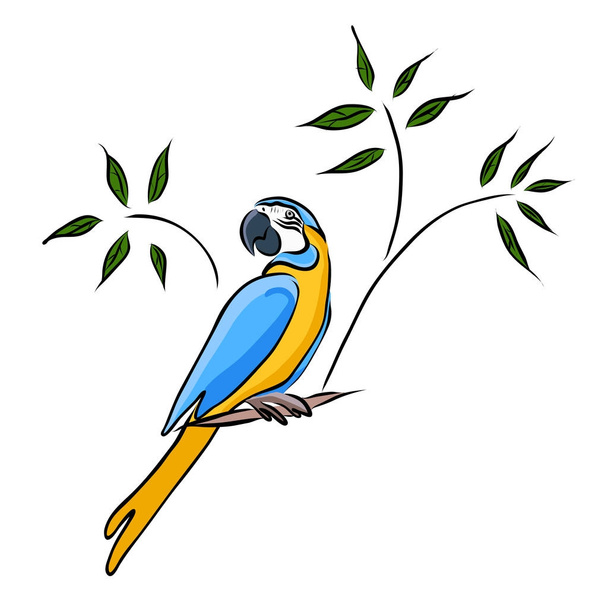 Hand drawn yellow parrot, vector - Vecteur, image