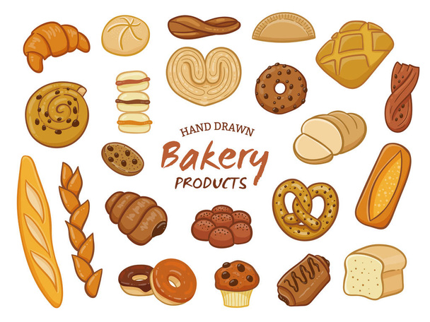 Collection de produits de boulangerie dessinés à la main
 - Vecteur, image