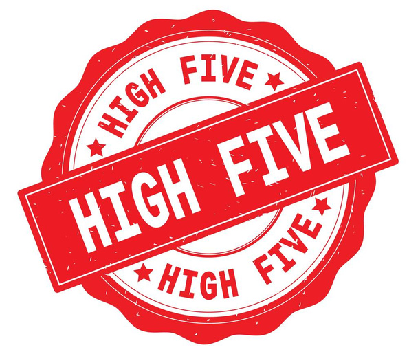 HIGH FIVE text, written on red round badge. - Photo, Image