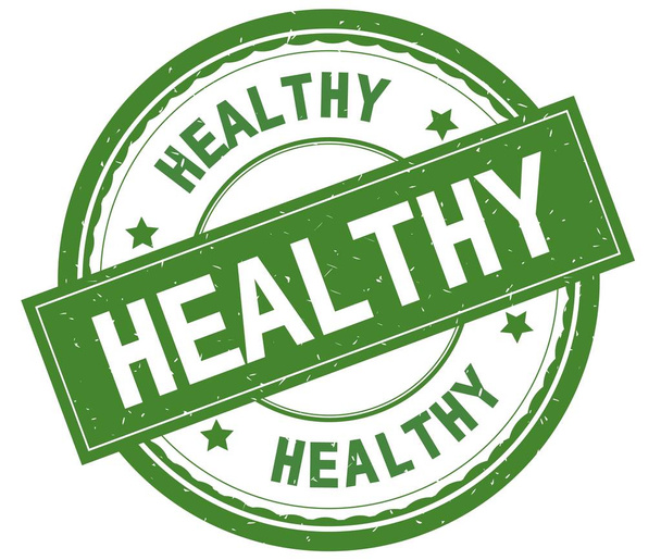 HEALTHY, testo scritto su timbro rotondo in gomma verde
. - Foto, immagini