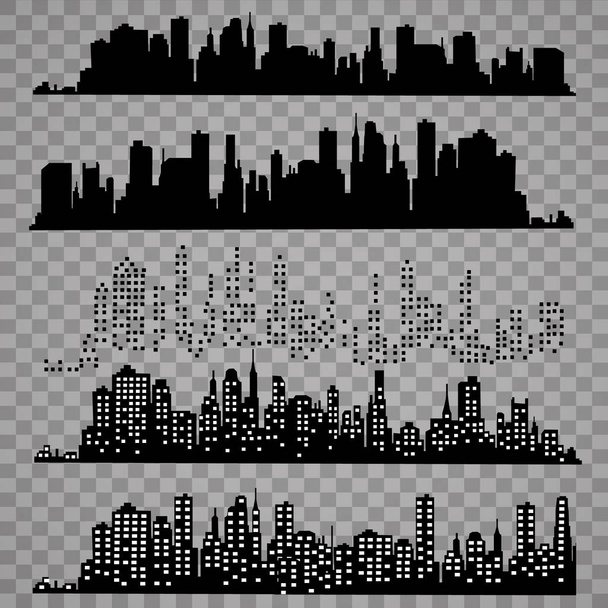 La silueta de la ciudad en un estilo plano. Ilustración de paisaje urbano moderno.
 - Vector, imagen