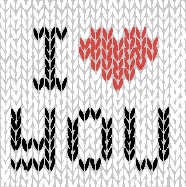 Vectorillustratie van hand gemaakt gebreide ik hou van je tekst, in zwart, rood en wit. Happy Valentine's day - Vector, afbeelding