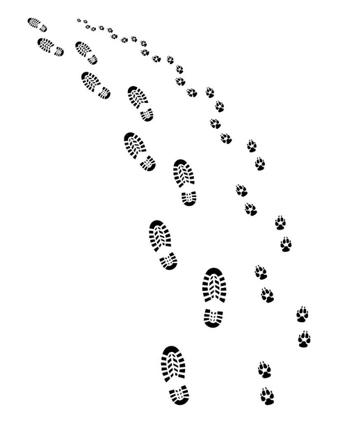 Footprints of man and dog, turn left, vector - Vector, Image