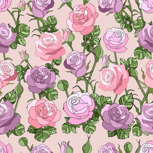 ピンクのバラとシームレスなパターン. - ベクター画像