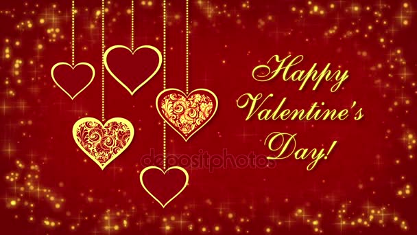 Happy Valentines Day met hartjes en gloeiende deeltjes - Video
