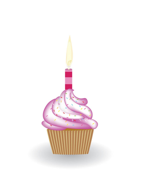 Birthday cupcake with candle - Vector, Image