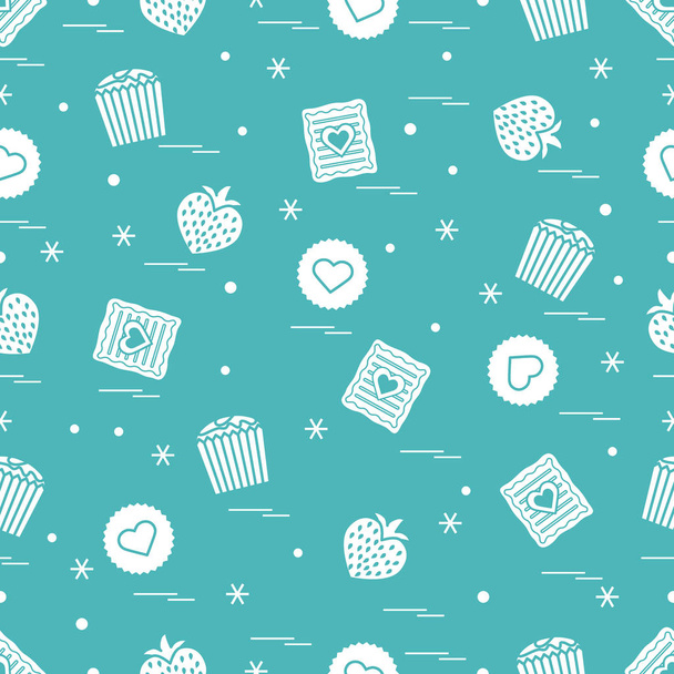 Cute seamless pattern with different romantic sweets. Love conce - Vektori, kuva