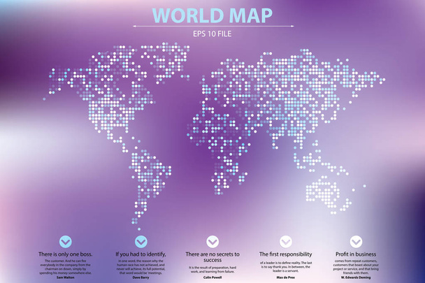 Gepunktete Vektordarstellung der Weltkarte. Geschäftskonzept über globale Elemente der Weltkarte. blaue Technologie-Farben - Vektor, Bild