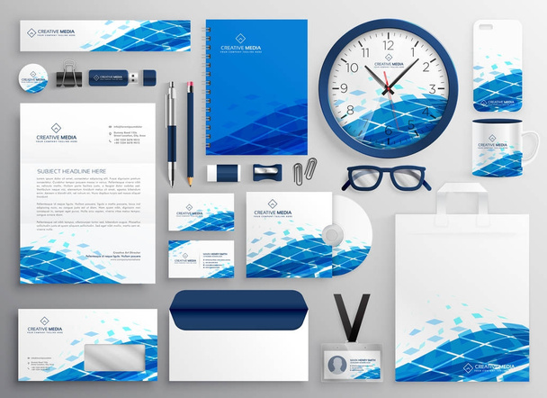 creative business stationery design in blue abstract shape - Vector, Image
