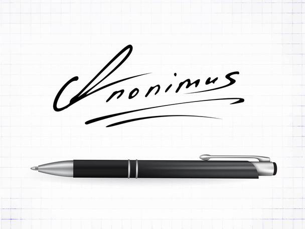 Διάνυσμα Anonimus εικονίδιο υπογραφής. Υπογραφή πλασματική και ρεαλιστική μπάλα πένα σε χαρτί ιχνηθετημένο φόντο - Διάνυσμα, εικόνα