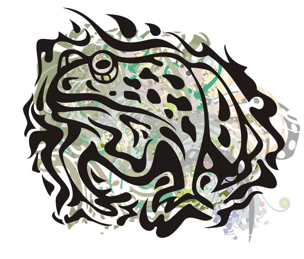 Grunge-Krötensymbol. Stammeskröte mit bunten Tropfen und floralen Elementen - Vektor, Bild
