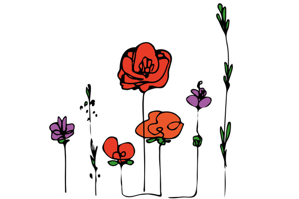 abstraktní obraz květiny pole máku a gras - Vektor, obrázek
