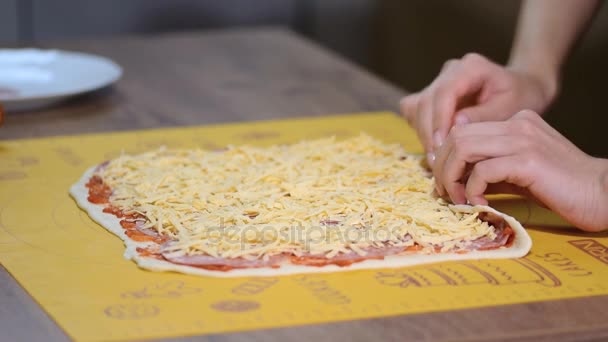 Cooking homemade Italian pizza roll. - Video, Çekim