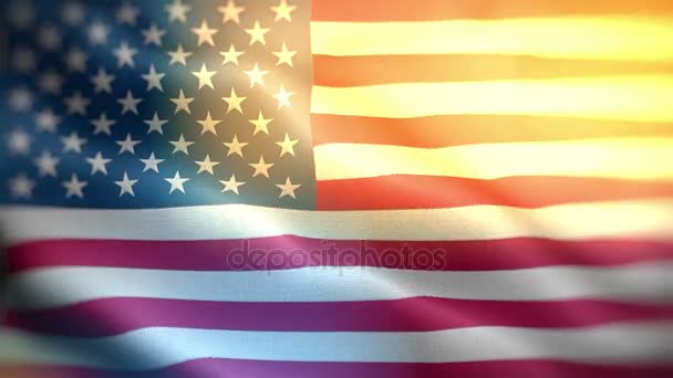 lähikuva Yhdysvaltain lippu aaltoilevat, tähdet ja raidat, Yhdysvallat purjehtii tuulessa
. - Materiaali, video