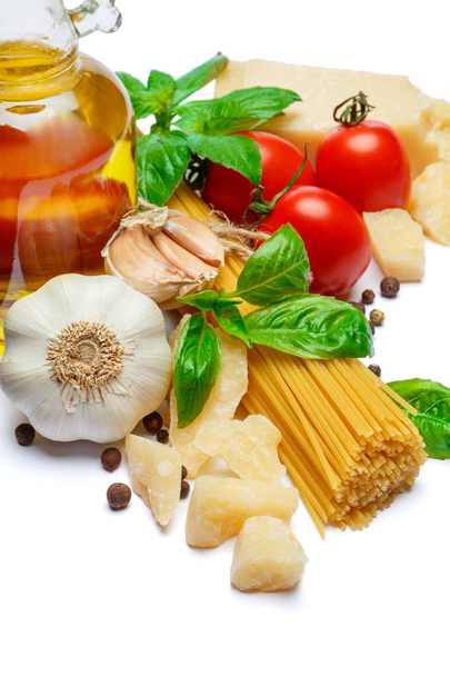 Traditional italian products - pasta, parmesan cheese, tomatoes, olive oil - Fotó, kép