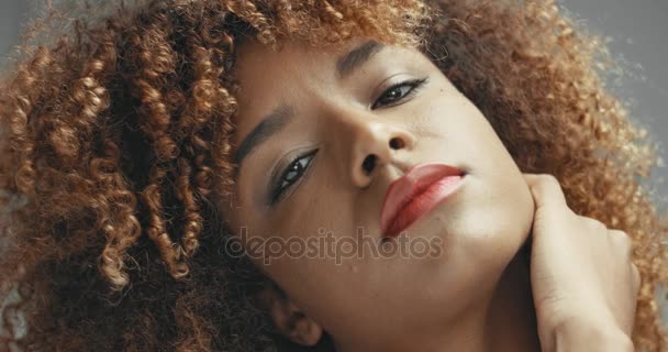 mixed race black woman with neutral makeup portrait - Footage, Video