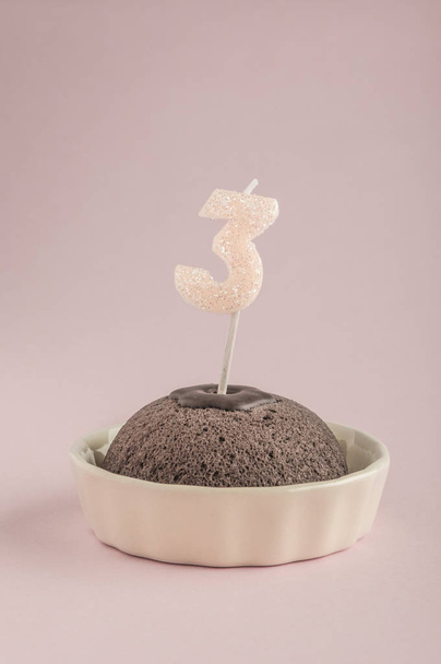 birthday cake with candle age three - Фото, изображение