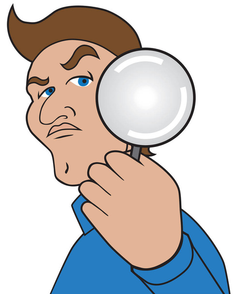 Hombre de dibujos animados con lupa
 - Vector, imagen