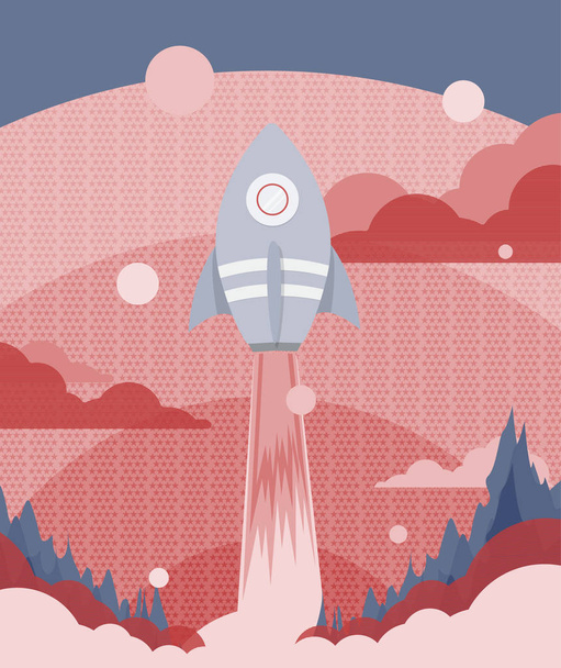 Poszter design egy rakéta, repülő a világűrben - Vektor, kép
