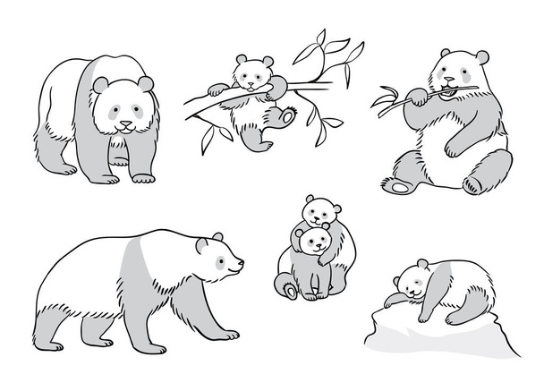 Ensemble de Pandas dans les grandes lignes illustration vectorielle
 - Vecteur, image