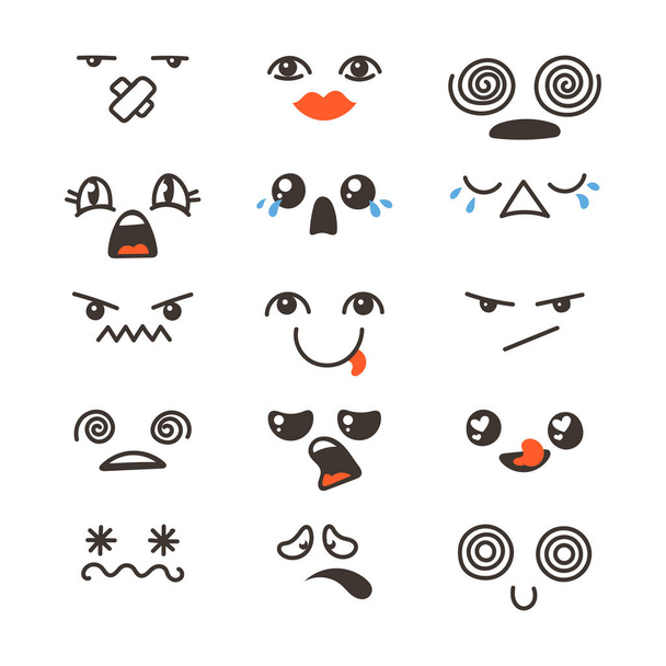 Set of cute lovely kawaii emoticon. - Vector, Image