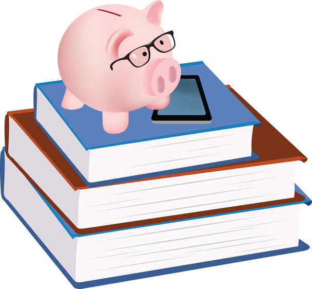 piggy bank form piggy above some books - Vector, Image