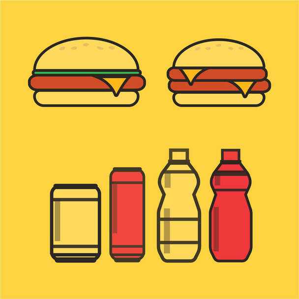 Snack e bevande fast food icone vettoriali piatte. Icone Fastfood. S
 - Vettoriali, immagini