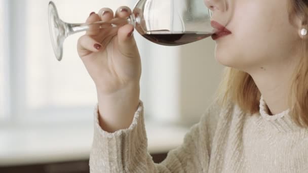 Young woman drinking a red wine. - Footage, Video