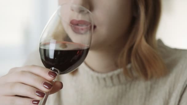 Young woman drinking a red wine. - Filmmaterial, Video