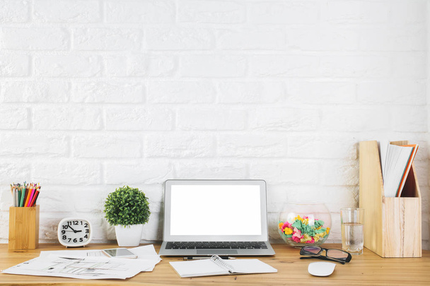 Creative designer workplace with blank laptop  - Foto, Imagem