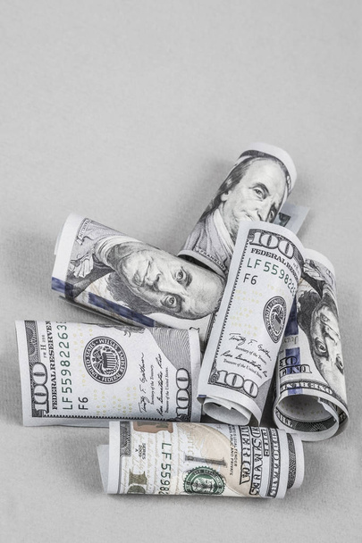 Some American Dollars as a border on grey background - Φωτογραφία, εικόνα