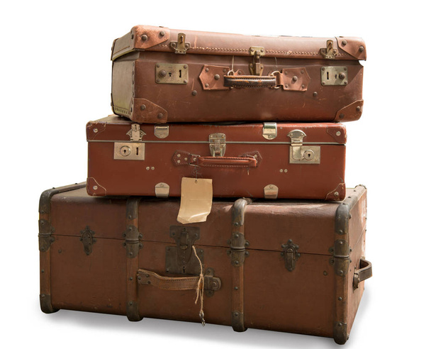 three old suitcases isolated on white background - Photo, Image