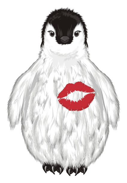 white baby penguin with large red kiss - Photo, Image