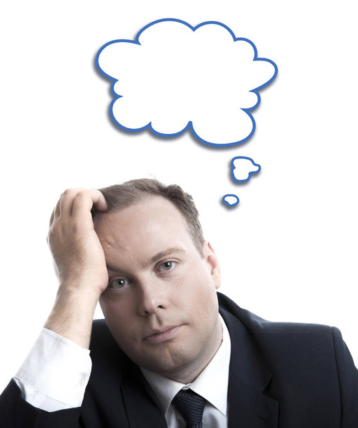 Πορτραίτο ενός άνδρα σκέψης με ένα σύννεφο πάνω από το κεφάλι - Φωτογραφία, εικόνα