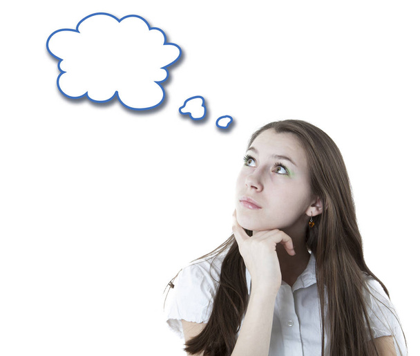 πορτρέτο της σκέψης με ένα σύννεφο κορίτσι - Φωτογραφία, εικόνα