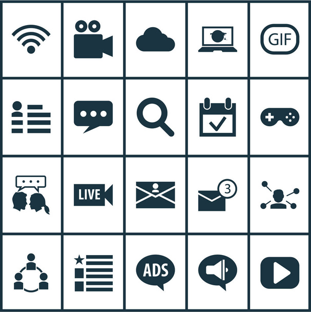 Internet icons set with play, gif sticker, wireless connection and other wireless connection elements. Isolated vector illustration internet icons. - Vector, Image