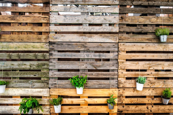 green thumb background copy space pallets wooden texture - Photo, Image