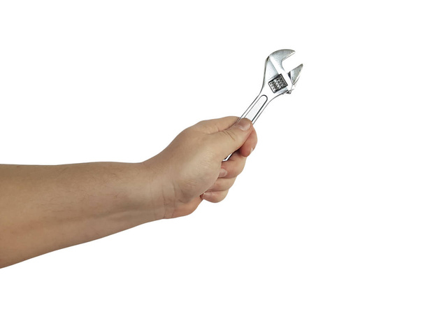 man hand holding Wrench isolated on white background - Photo, Image