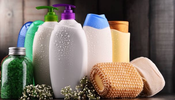 Plastic bottles of body care and beauty products - Photo, Image