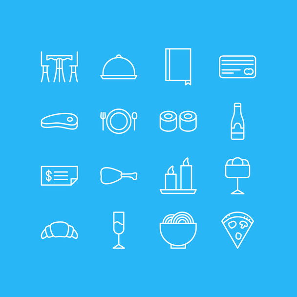 Ilustração vetorial de 16 ícones de restaurante estilo linha. Conjunto editável de sundae, mesa, tigela e outros elementos
. - Vetor, Imagem