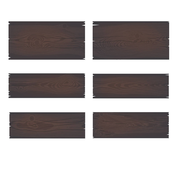 Zes donkere houten geweven rechthoekig teken planken set - Vector, afbeelding